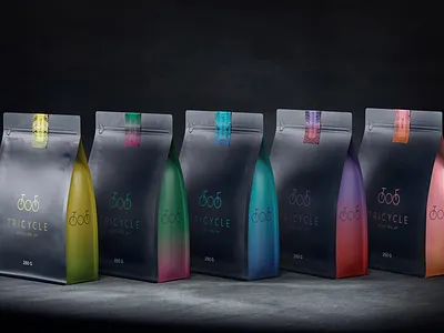 Tricycle roastery packaging 3d beverages brand branding coffee coffee bag coffee packaging illustration packaging packaging design