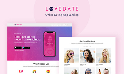 Love Date - WordPress Theme for App Dating Landing app landing page dating website gutenberg wordpress theme