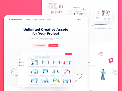 Iconspace Library Landing Page apps dashboard freebies header header illustration icon illustration illustration library landing page onboarding web design