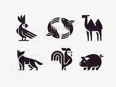 Geometric animals animal animals camel design dog fish geometry icon illustration logo mark minimalism modern parrot pig rooster vector