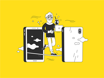 Cross-platform apps branding character cross platform development illustration mobile
