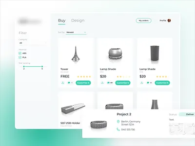 3D Printing Shop 2019 3d 3d art app design figma green shop ui ux web webdesign website