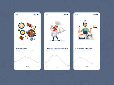 Onboarding screen app cooking app design flat icon identity onboarding screen ui vector xd xd design