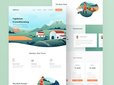 Farming Website animation app barn branding clean dashboad design farm farmer field green icon illustration landing page minimal nature orange sky ui website