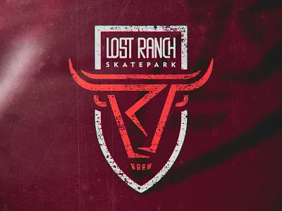 Lost Ranch Skatepark branding bull cow design flat icon lines logo lost outline ramp ranch shield skateboard skateboarding skull sls sticker typography vector