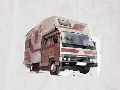 The Indian adventure bus campervan camping car digital painting explore illustration painting rv travel van