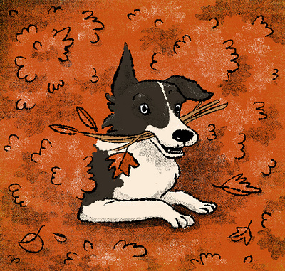 Good boy autumn autumn leaves childrens illustration childrens illustrations digital illustration dog fetch gritty illustration orange play time retro retro illustration