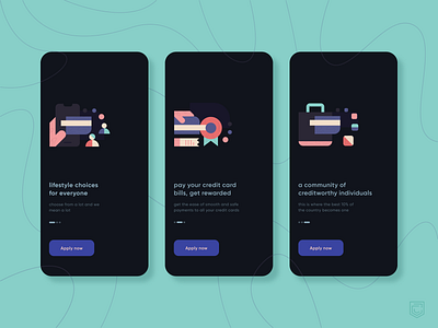 CRED 2.0 | Onboarding Walkthrough branding clean cred dark dark mode fintech geometry illustration illustrator light minimal mobile pastel product product illustration ui vector