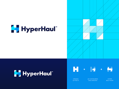 HyperHaul - Logo Option 4 Refined abstract arrow bolt branding cargo creative logo grid haul haulier hyper identity lettering logistic logistics logo logo design management monogram software vector