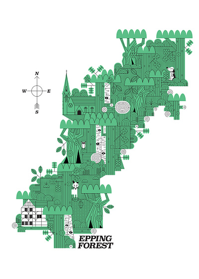 Epping Forest digital folioart illustration john devolle landscape line map nature screen print vector wildlife