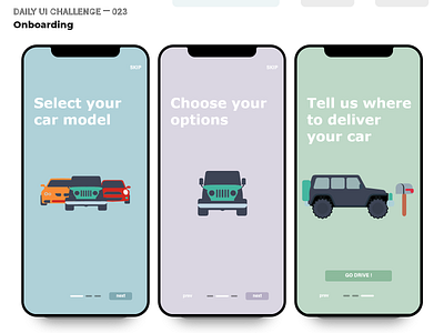 Daily UI Challenge 023 — Onboarding app design car clean clean design colors daily 100 challenge daily ui daily ui 023 dailyui illustration ios iphonex madewithadobexd minimal onboarding onboarding ui uidesign uxdesign