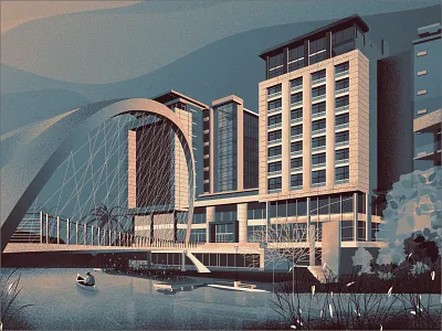 Landing Page Illustration architecture building digital painting illustration textures vector water