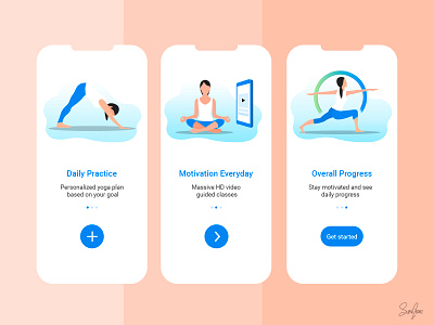 Onboarding Screen Design for Yoga Fitness App art character design comic cute doodle flat design illustration ui ui design vector