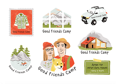 Stickers for Good Friends Camp 2d art camp car design friends house identity illustration mountains sea shibainu shirt stamp sticker design stickerpack stickers window