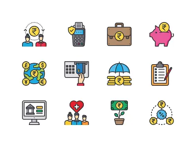 Banking Services Icon pack bank banking currency icon icon set iconography iconpack icons icons pack indian insurance money rupee saving service