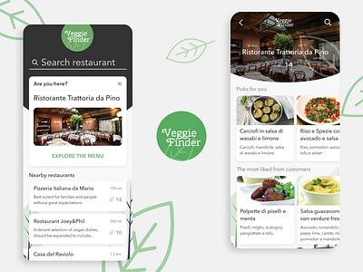 VeggieFinder - App UI advisor design kitchen mobile restaurant restaurants ui vegan veggie