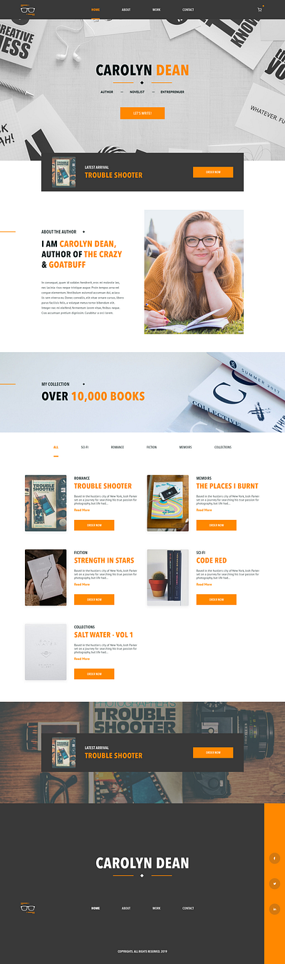 Carolyn Dean - Author Website Branding Concept adobe xd author branding design ui website writer