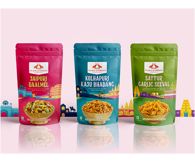 Packaging Design for Place of Origin agency branding brand branding branding design design illustration illustration art india packaging snack