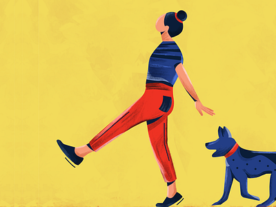 Walking with pet brushing cartoon character dog pet roaming texture walking women