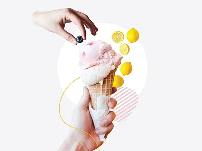End of Summer abstract citrus collage collage art feminine feminine design fun hand ice cream lemon pink summer yellow