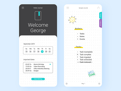 Bullet Journal App app app desing application basic shapes branding bullet journal design dots flat illustration journal minimal minimalist mobile product design simple design tracking ui design ux