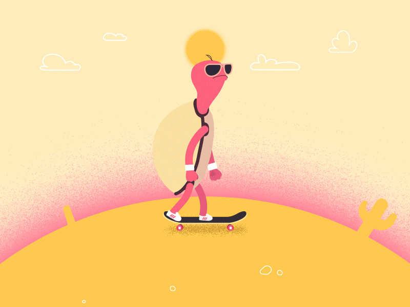 Day in the Life: Skate or Die 2d animation concept design flat gif illustration moon motion design nature skate skateboard skateboarding space sun sunglasses turtle ui