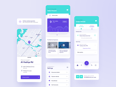 Washmen - Dry Cleaning & Laundry - Dashboard & Details app application chart clean dashboard design details management menu mobile navigation order page status steps tabs ui ux washing widelab