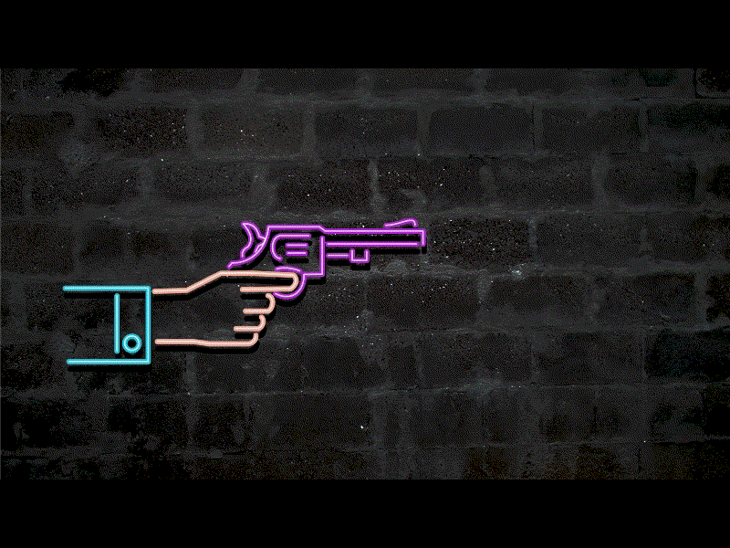 Hand Firing Gun Bang Neon Sign 2D Animation 2d animation animation bang firearm firing glow gun hand handgun holding light neon neon light neon sign pistol retro shoot shooting side view weapon