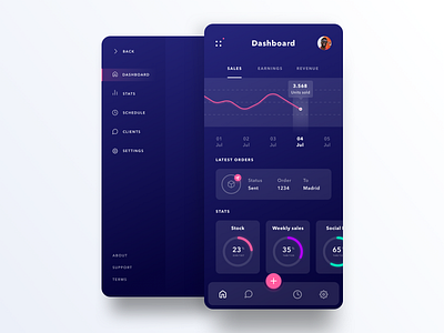 Dark dashboard for mobile chart dark dashboard menu mobile sales ui userinterface