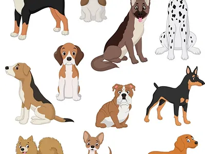 Set of dogs animal breed bulldog canine cartoon character chihuahua collection dachshund dalmatian dog doggy group hound illustration mammal pedigree pet puppy set