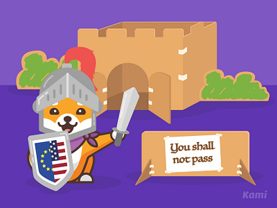 Privacy Shield armour cardboard cardboard castle design dog guard illustration kami privacy privacy policy privacy shield shibainu sword vector