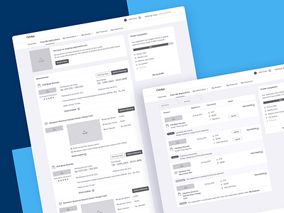 Cekaja: My Application application cards contact cta details edit filters finance flow nav navigation profile status tabs track user userflow ux wireframe