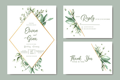 Wedding invitation card with watercolor Leaves background card decoration decorative design elegant floral frame greeting illustration invitation invite leaf set spring summer template vector watercolor wedding