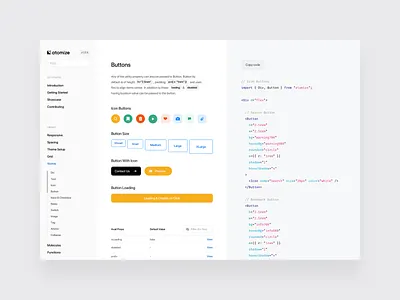 Atomize Documentation buttons code component design system documentation icon props ui