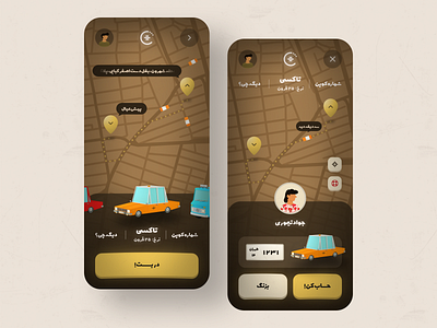 Tap30 in 1960s 🚕 1960s 3d app brown c4d clean colors concept design ios minimal mobile mobile app tap30 taxi taxi app transport ui vintage visual design