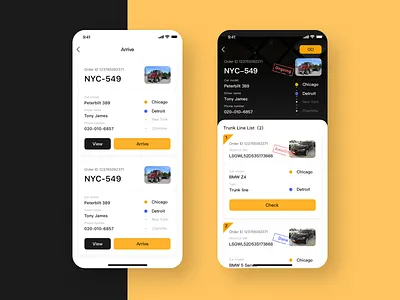 Used car logistics management system. app automobile car design flat ios ui vehicle