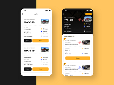 Used car logistics management system. app automobile car design flat ios ui vehicle