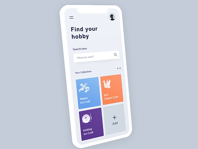 Find your hobby 🧩 3d android animation card chart clean dashboard desktop icon illustraion interaction interface ios landing mobile phone profile slide ux website