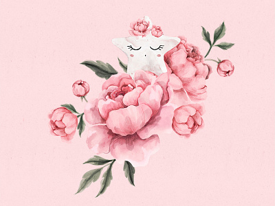 Peony Star children cute delicate flower flowers girly kawaii nursery pattern design peony pink star textile watercolor watercolor illustration