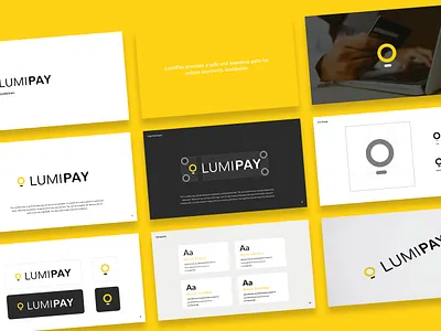 Brand Development and Guidelines for LumiPay black brand brand guidelines brand identity branding contemporary corporate identity graphic design logo logo design minimal modern typography vector yellow