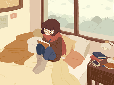 chill books chill cozy cute digitalart illustration mountains procreate