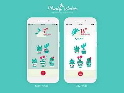 Planty water - app concept app cactus character character design concept cute design icon illustration interactive plant illustration plants product product design ui ui ux ui design water weahter app weather