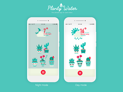 Planty water - app concept app cactus character character design concept cute design icon illustration interactive plant illustration plants product product design ui ui ux ui design water weahter app weather