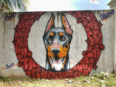 Graffiti Realistic - Doberman pinscher graffiti art realistic mural