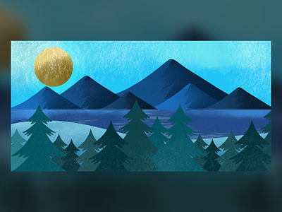 Blue Mountain illustration lake landscape mountain pine procreate procreate app sky sun
