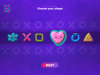 TicTacToe character cute heart illustration kids minigame shapes tic tac toe