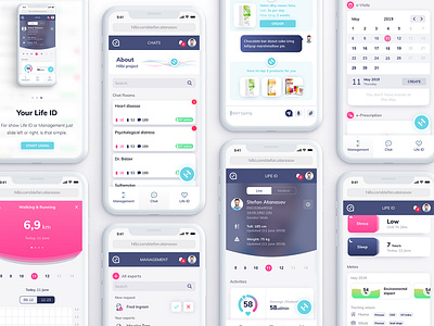 Healthcare App - Manager | Chat | Life ID aplication app design interface mobile native ui user experience user interface ux