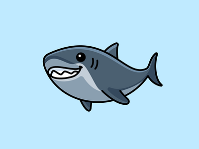 Shark cartoon comic character mascot child children cute fun funny dive diving fish life happy smirk illustrative illustration light blue logo identity lovely adorable sea ocean smile smiling sticker design swim swimming teeth tooth underwater animal white aquatic wild wildlife