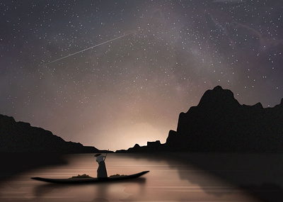 Fisherman at night design digital disney drawing illustration