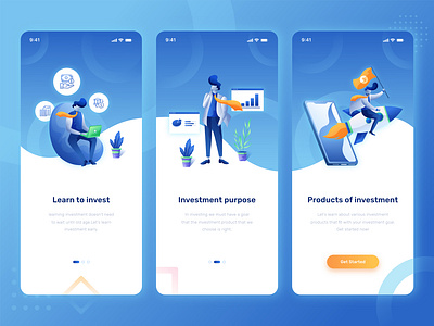 onboarding Investment App app app design banking business character design financial illustration interface investment layout mobile money onboarding onboarding ui payment people splashscreen ui usability